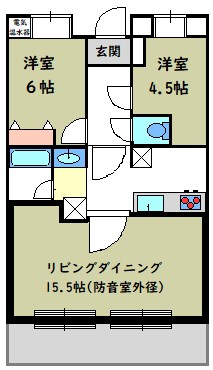 コ―ナスフロリダ　LDK防音　グランドピアノC5サイズ設置済み 間取り