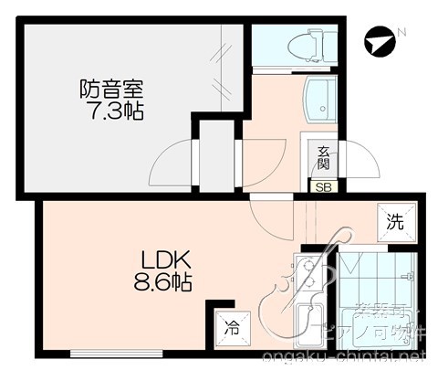 ドゥルーチェ 8:00～23:00演奏可 　グランドピアノ、声楽、弦楽器、木管楽器、金管楽器 間取り