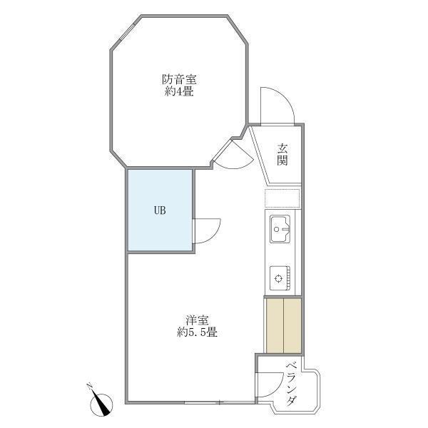 落合ミュージックハイム 9:00～22:00演奏可　専用防音室（別途契約）※一部防音室付き 間取り