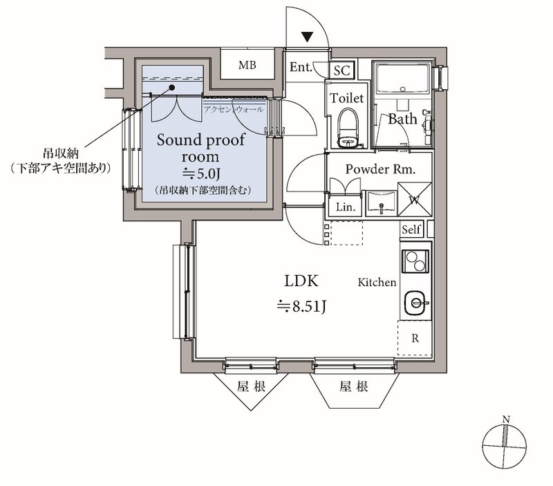 ASTILE studio経堂　24時間演奏可　小田急線　遮音性能目標値：D-65　昭和音大 間取り